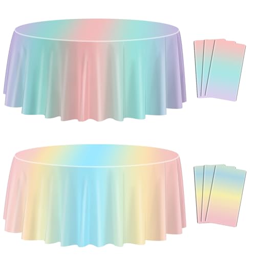 6 Pcs Pastell Regenbogen Tischdecken, 84 x 84 Zoll Runde Bunte Tischdecke Party Dekorationen für Mädchen Geburtstag Party Supplies Hochzeiten Baby Showers, 2 Stile von APUXXJUPA