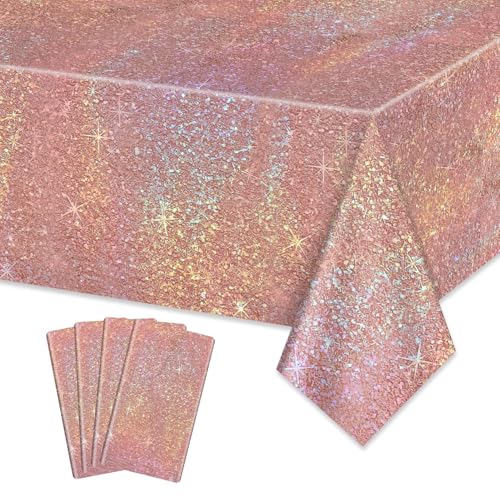APUXXJUPA 4 Stück Roségold-Tischdecke, rechteckige Geburtstagstischdecke, rosa und goldfarbene Tischdecken für Mädchen, 18. Geburtstag, Dekorationen, Brautschmuck, Hochzeit, Partyzubehör, 130 x 220 cm APUXXJUPA 4 Stück Roségold-Tischdecke, rechteckige Geburtstagstischdecke, rosa und goldfarbene Tischdecken für Mädchen, 18. Geburtstag, Dekorationen, Brautschmuck, Hochzeit, Partyzubehör, 130 x 220 cm von APUXXJUPA