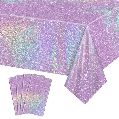 4 Stück lila Laser-Tischdecken, rechteckig, Polyethylen (PE), 130 x 220 cm, lila, Partydekoration, Hochzeitsbedarf von APUXXJUPA