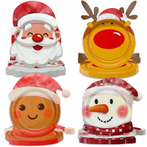 APUXXJUPA 60 Pcs Weihnachten Platten, einschließlich Lebkuchen Santa Schneemann Rentier Platten für fröhliche Weihnachten Dekorationen Xmas Winter Urlaub Party Supplies von APUXXJUPA