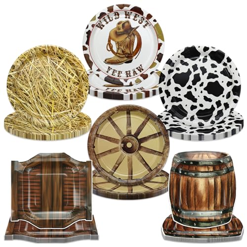 APUXXJUPA 60 Stück Western Cowboy Partyteller, 23 x 23 cm Wild West Theme Print Teller für Cowboy Baby Shower Dekorationen Western Party Dekorationen von APUXXJUPA