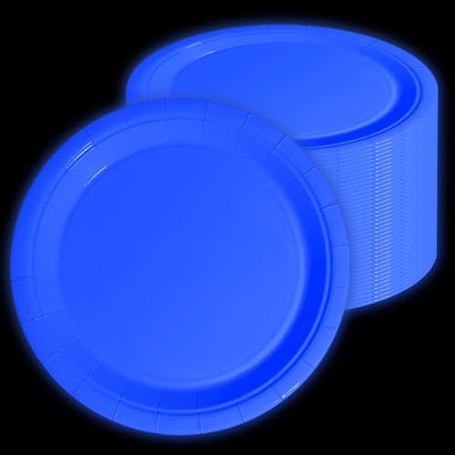 APUXXJUPA Glühen in der dunklen Neon Geburtstag Teller, 50 Pcs 23 x 23 cm blau Bulk Pappteller Glow Partyteller für Neon Glow Party Supplies Let's Glow Party Dekorationen von APUXXJUPA