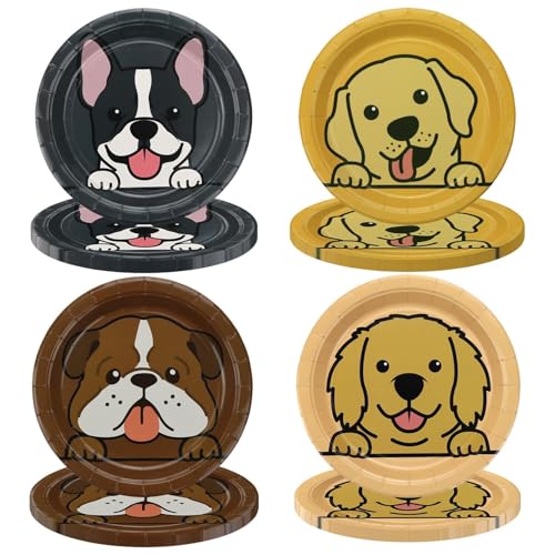 APUXXJUPA Hund Geburtstagsparty Pappteller, 23 cm niedlich Cartoon Hund Dessertteller Geschirr für Hund Themed Birthday Party Dekorationen Welpe Geburtstag Partyzubehör von APUXXJUPA