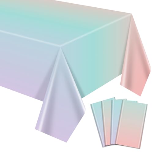 4 Pack Regenbogen Tischtuch, 130x220cm Pastell Tischdecken Bunte Regenbogen Tischdecken für Eiscreme Party Dekorationen Hochzeit Ostern Mädchen und Prinzessin Geburtstag Party Zubehör von APUXXJUPA