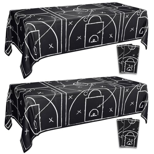 Basketball-Tischdecke, 4 Pcs schwarz Taktische Anweisung gedruckt Basketball Party Tischdecken für Sport Party Supplies, 130 x 220 cm von APUXXJUPA
