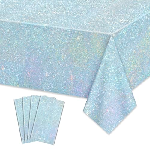 Blaue Glitzertischdecke, 4 Pack hellblaue Tischdecken für königsblaue Geburtstagspartys Hochzeit Babyparty, 130 x 220 cm von APUXXJUPA