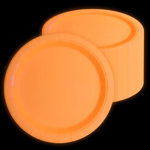 Glühen in der dunklen Neon Geburtstag Teller, 50 Pcs 23 x 23 cm Orange Bulk Pappteller Glow Partyteller für Neon Glow Party Supplies Let's Glow Party Dekorationen von APUXXJUPA