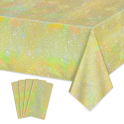 Gold Glitter Tischtuch, 4 Pack Gold Gelbe Tischdecken für Jahrestag Party Zubehör Goldene Geburtstag Party Dekorationen Hochzeit, 130 x 220 cm Gold Glitter Tischtuch, 4 Pack Gold Gelbe Tischdecken für Jahrestag Party Zubehör Goldene Geburtstag Party Dekorationen Hochzeit, 130 x 220 cm von APUXXJUPA