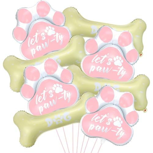 Hunde-Geburtstagsballons, Pfotenabdruck-Ballons, Hundeknochen-Ballon, Hundedekor-Set für Geburtstagsparty, Dekoration, Babyparty, Partyzubehör (Rosa, 8) von APUXXJUPA
