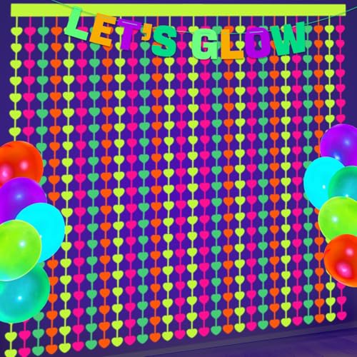 Neon Party Dekorationen - 2 Pcs bunte fluoreszierende Herz Lametta Vorhänge Neon Luftschlangen für Glühen in der dunklen Party Supplies Photo Booth Prop Backdrop Streamer Neon Party Dekorationen - 2 Pcs bunte fluoreszierende Herz Lametta Vorhänge Neon Luftschlangen für Glühen in der dunklen Party Supplies Photo Booth Prop Backdrop Streamer von APUXXJUPA
