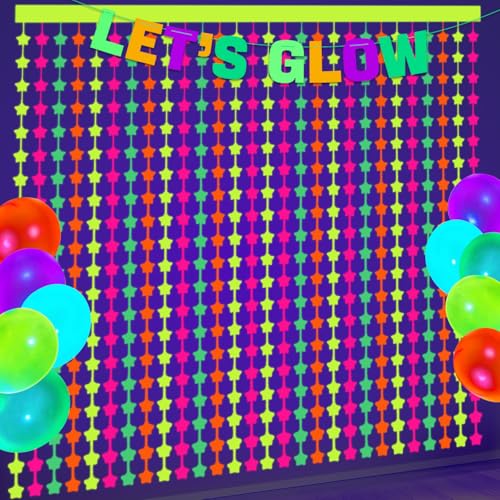 Neon Party Dekorationen - 2 Pcs bunte fluoreszierende Stern Lametta Vorhänge Neon Luftschlangen für Glühen in der dunklen Party Supplies Photo Booth Prop Backdrop Streamer Neon Party Dekorationen - 2 Pcs bunte fluoreszierende Stern Lametta Vorhänge Neon Luftschlangen für Glühen in der dunklen Party Supplies Photo Booth Prop Backdrop Streamer von APUXXJUPA