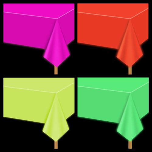 Neon-Tischdecken - 4 Stück Mehrfarbig 130 x 220 cm Glow in The Dark Tischdecken für Neon Party Dekorationen Glow Party Supplies von APUXXJUPA