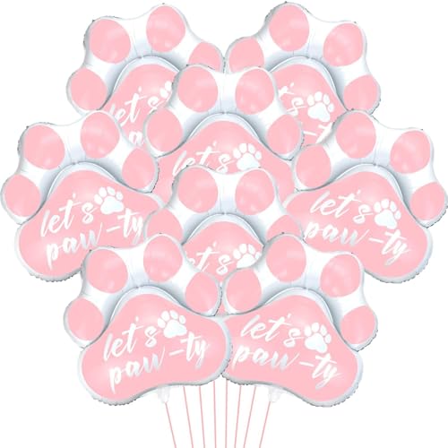 Luftballons mit Pfotenabdruck, 71,1 x 66 cm, große Hunde-Party-Folie, Pfotenballons mit Aufdruck "Let's Pawty", für Haustiere, Hunde, Katzen, Kindergeburtstagsparty-Zubehör (Hund, Rosa, 4) von APUXXJUPA