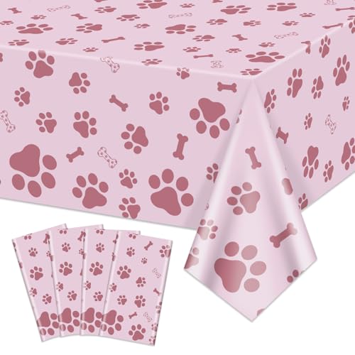 Welpe Hund Pfote drucken Tischdecke, 4 Stück rosa Pawty Tabelle deckt für Haustier Hund Themed Birthday Party Dekorationen, 130 x 220 cm Welpe Hund Pfote drucken Tischdecke, 4 Stück rosa Pawty Tabelle deckt für Haustier Hund Themed Birthday Party Dekorationen, 130 x 220 cm von APUXXJUPA