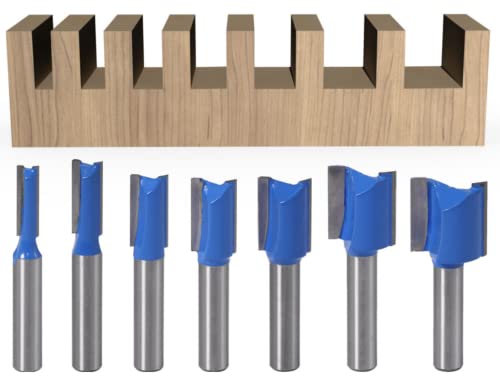 APlus Nutfräser Set 8mm Schaft [7 Stück], Wolframkarbid-Fräser-Set mit Doppelnuten, Holz Gerade Router Bit Set, Hartmetall Fräsen Werkzeug Set für Holzbearbeitung, Nut-Meißel-Bits, Rillenmeißel-Bits von APlus