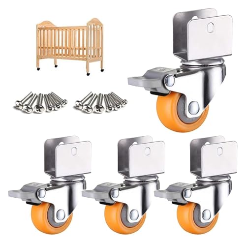 1,25 Zoll 32 mm Lenkrollen, U-Bügel-Möbelrollen, Nylonrollen for Kinderbetten, Blumenständer, Babybettrollen, U-Klemme bis 360 ° drehbare Universalrollen, 4 Stück, Gelb(Brake,16mm) von AQCDPJYU