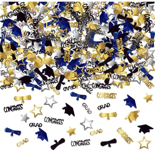 100 Stück Glitzer Abschluss Deko Konfetti, Graduation Deko 2025 Bachelor Deko Konfetti, Mehrfarbiges Tischkonfetti für High School College Grade Party Decor (100pcs,blau) von AQCQDQ
