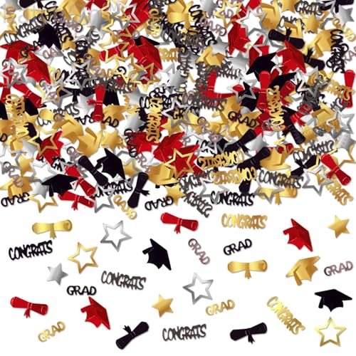 100 Stück Glitzer Abschluss Deko Konfetti, Graduation Deko 2025 Bachelor Deko Konfetti, Mehrfarbiges Tischkonfetti für High School College Grade Party Decor (100pcs,rot) von AQCQDQ