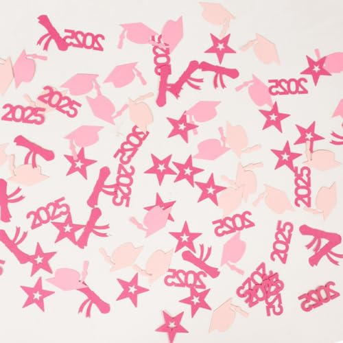 100 Stück Rosa Abschluss Hut Streudeko Stern Bachelor Deko Confetti, 2025 Ausbildung Prüfung Bestanden Deko Abschluss Tischdeko für Abschlussfeier, Partyzubehör, Roségol von AQCQDQ