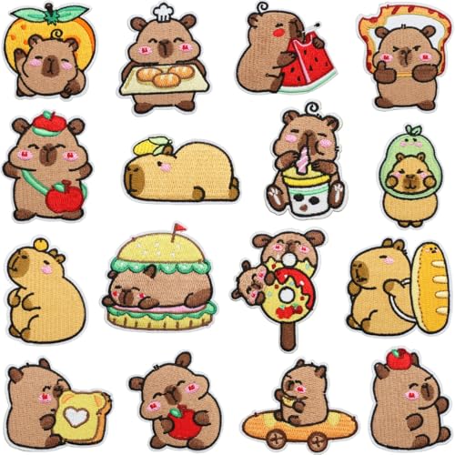 16 Stück Capybara Bestickte Stoffflicken, Bestickter Aufnäher zum Aufnähen oder Aufbügeln, Niedliches Tier Geeignet für Kleidung, Rucksäcke, Hüte 16 Stück Capybara Bestickte Stoffflicken, Bestickter Aufnäher zum Aufnähen oder Aufbügeln, Niedliches Tier Geeignet für Kleidung, Rucksäcke, Hüte von AQCQDQ