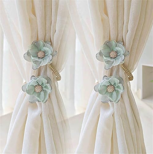 2 Stück Gardinenhalter Cartoon Blume Seil, Blumen Gardinen Raffhalter, Vorhang Raffhalter, Bunte Blumen Raffhalter für Vorhänge (Cyan) von AQCQDQ