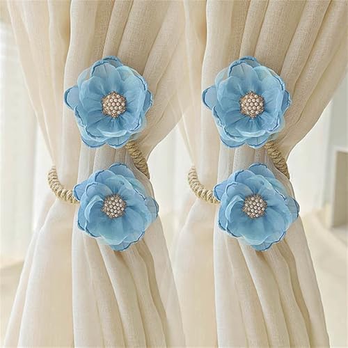 2 Stück Gardinenhalter Cartoon Blume Seil, Blumen Gardinen Raffhalter, Vorhang Raffhalter, Bunte Blumen Raffhalter für Vorhänge (Himmelblau) von AQCQDQ