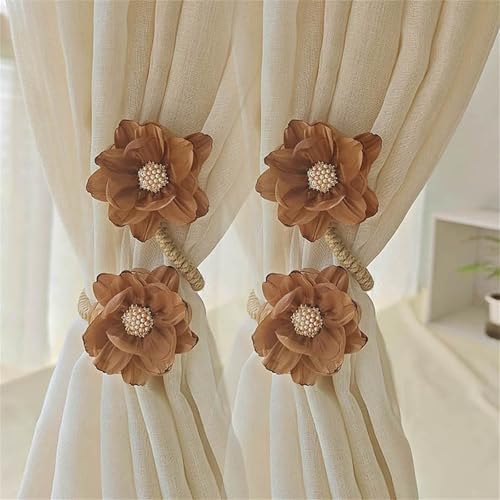 2 Stück Gardinenhalter Cartoon Blume Seil, Blumen Gardinen Raffhalter, Vorhang Raffhalter, Bunte Blumen Raffhalter für Vorhänge (Kaffee) von AQCQDQ