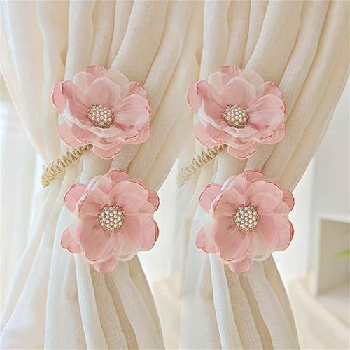2 Stück Gardinenhalter Cartoon Blume Seil, Blumen Gardinen Raffhalter, Vorhang Raffhalter, Bunte Blumen Raffhalter für Vorhänge (Rosa) von AQCQDQ