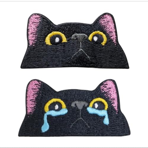 2 Stück Kätzchen Stickereien, Schwarze Katzen Aufnäher, Niedliches Tier Patches, Geeignet für Kleidung, Rucksäcke, Hüte (Schwarz) von AQCQDQ