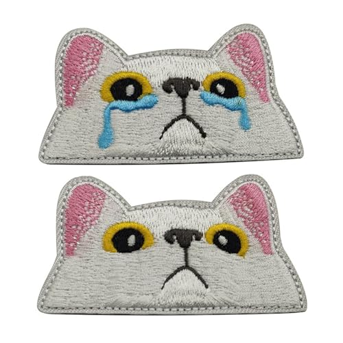 2 Stück Kätzchen Stickereien, Schwarze Katzen Aufnäher, Niedliches Tier Patches, Geeignet für Kleidung, Rucksäcke, Hüte (Weiß) von AQCQDQ