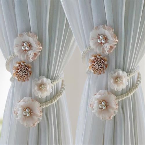 2 Stück Magnetische Vorhang Raffhalter, Süße Niedlich Blumen Gardinenclips Vorhanghalter, Einfach und Elegant Gardinenhalter Zugband für Haus, Büro, Fenster Dekoration (Milchtee) von AQCQDQ