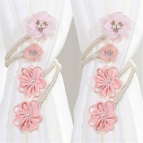 2 Stück Magnetische Vorhang Raffhalter, Süße Niedlich Blumen Gardinenclips Vorhanghalter, Einfach und Elegant Gardinenhalter Zugband für Haus, Büro, Fenster Dekoration (Rosa) von AQCQDQ