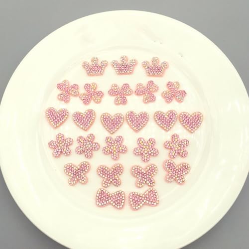 20 Stück Blumen Liebe Glänzende Strass-Patches, Rosa Krone Liebe-Herzen Bogen Blumen Strass Perle Patches Applikationen für Kleidung Hüte Schuhe DIY-Bastelbedarf (60PCS) von AQCQDQ