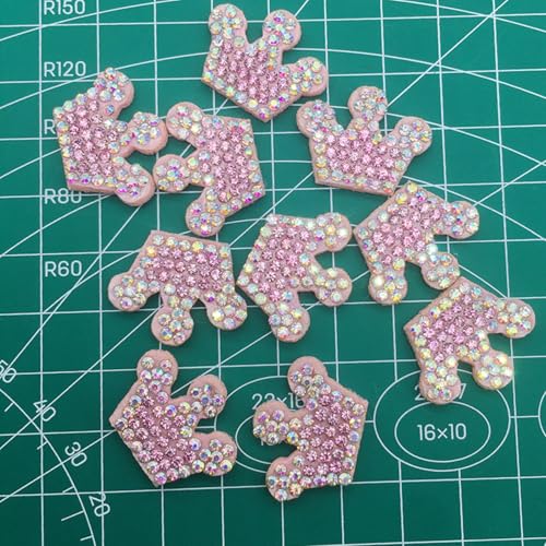 20 Stück Blumen Liebe Glänzende Strass-Patches, Rosa Krone Liebe-Herzen Bogen Blumen Strass Perle Patches Applikationen für Kleidung Hüte Schuhe DIY-Bastelbedarf (Krone) von AQCQDQ