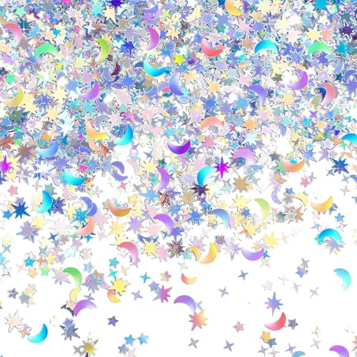 2000 Stück Sterne Konfetti, Glitzer Confetti Geburtstag Deko, Tischdeko Sterne Mond Streudeko Silber Deko für Hochzeitsfeier, Geburtstagsfeiern, DIY Streudek (2000,silbrig) von AQCQDQ
