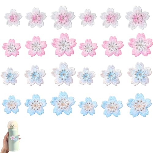 3D Blumen Applikationen zum Aufnähen, Bestickte Aufnäher Blume, Rosa Kirschblüten Blume Stickerei Patch, Flicken zum Aufbügeln für DIY-Kleidung T-Shirt Hut Rucksäcke (24PCS) von AQCQDQ