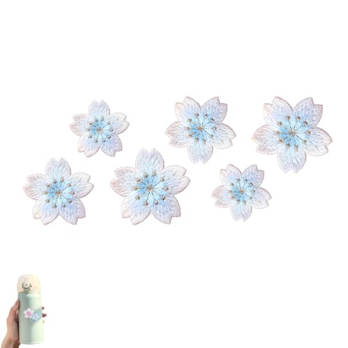 3D Blumen Applikationen zum Aufnähen, Bestickte Aufnäher Blume, Rosa Kirschblüten Blume Stickerei Patch, Flicken zum Aufbügeln für DIY-Kleidung T-Shirt Hut Rucksäcke (Weiß-Blau) von AQCQDQ