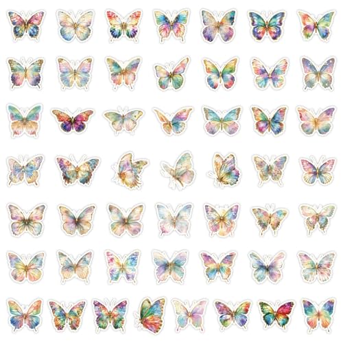 50 Stück Schmetterling Aufkleber, Graffiti Wasserdichte Vinyl Cute Butterfly Aufkleber, Bunt Schmetterling Sticker Kleben Wasserfest DIY Sticker für Wasserflaschen, Fahrrad, Roller (Farbe 2,5–8 cm) von AQCQDQ