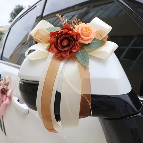 6 Stück Autoschleifen Hochzeit, Künstliche Blume Autoschmuck Schleifen, Auto Verschönert Rückspiegel Türgriff Dekoration für DIY Autoschmuck (Orange) von AQCQDQ