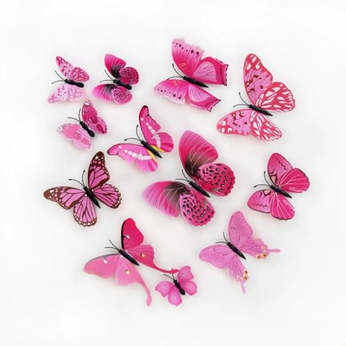 72 Stück 3D Schmetterling Wandaufkleber Dekoration Wandtattoo Abnehmbare Wandaufklebe Schlagfestem Kunststoff Schmetterling Dekorationen Wand (Rosa,72pc) von AQCQDQ