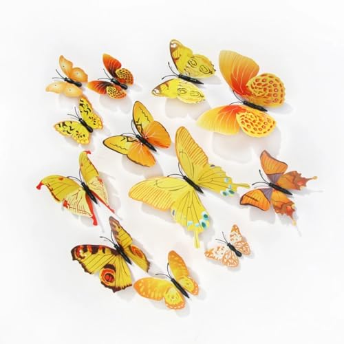 72 Stück 3D Schmetterling Wandaufkleber Dekoration Wandtattoo Abnehmbare Wandaufklebe Schlagfestem Kunststoff Schmetterling Dekorationen Wand (gelb,72pc) von AQCQDQ