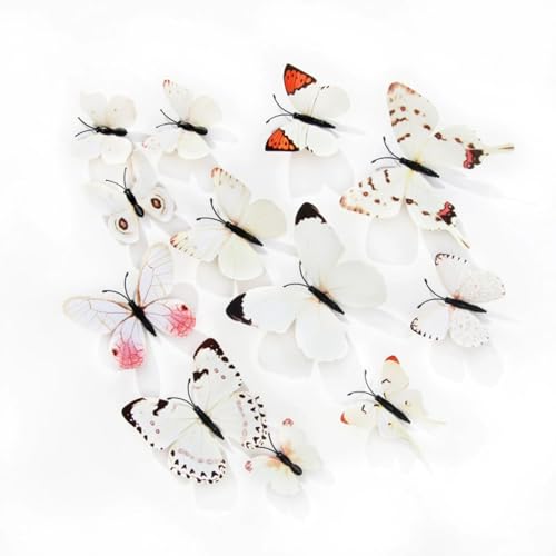 72 Stück 3D Schmetterling Wandaufkleber Dekoration Wandtattoo Abnehmbare Wandaufklebe Schlagfestem Kunststoff Schmetterling Dekorationen Wand (weiß,72pc) von AQCQDQ