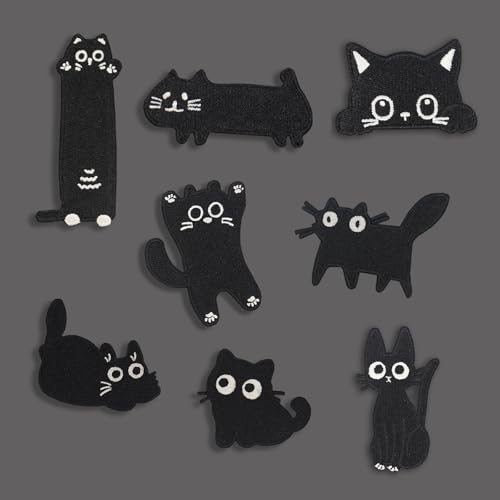 8 Stück Aufnäher, Schwarze Katze Patches, Bestickt, Selbstkleben, Niedliches Tier, Geeignet für Kleidung, Rucksäcke, Hüte 8 Stück Aufnäher, Schwarze Katze Patches, Bestickt, Selbstkleben, Niedliches Tier, Geeignet für Kleidung, Rucksäcke, Hüte von AQCQDQ