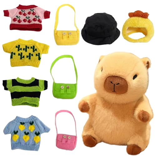 AQCQDQ 25 cm Capybara Plüschtier, Kuscheltier Capybara mit Kleidung und Accessoires, Simulation Tier Capybara Puppen, Niedlichen Capybara Kuscheltier, Geschenk für Kinder (10pcs) von AQCQDQ
