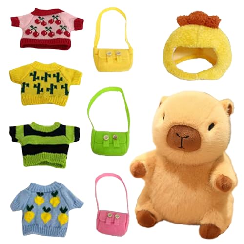 AQCQDQ 25 cm Capybara Plüschtier, Kuscheltier Capybara mit Kleidung und Accessoires, Simulation Tier Capybara Puppen, Niedlichen Capybara Kuscheltier, Geschenk für Kinder (9pcs) von AQCQDQ