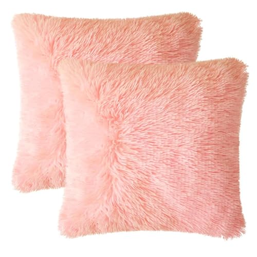 AQCQDQ 2er Set Kissenbezug Dekokissen Sofakissen,Dekorative Deko Kissen Kuschelkissen Flauschig Sofakissen Flauschig Waschbar Plüschkissen Sofakissen Deko Aesthetic für Sofa (43 * 43 cm,Pale pink) von AQCQDQ