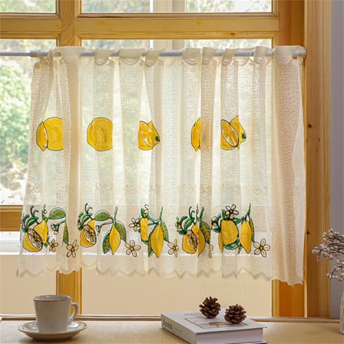 AQCQDQ Bistrogardine, Scheibengardine Küchengardinen, Leinenoptik Fenstervorhang Gardine, Bestickte Schwebende Fenstervorhänge Im Amerikanischen Stil Kurzgardinen (B100 x H55 cm) von AQCQDQ
