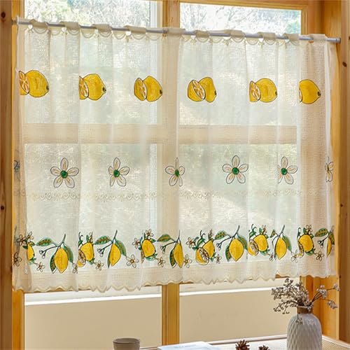 AQCQDQ Bistrogardine, Scheibengardine Küchengardinen, Leinenoptik Fenstervorhang Gardine, Bestickte Schwebende Fenstervorhänge Im Amerikanischen Stil Kurzgardinen (B100 x H85 cm) von AQCQDQ