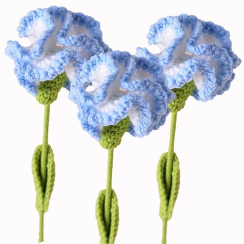 AQCQDQ Häkelblumen 3 Stücke, Handgemachter gehäkelter Blumenstrauß, Stricken Häkeln Blumen, Handgefertigter Blumenstrauß, Fertige Handgefertigte Blumen für Geschenk (Farbverlauf-Blau) von AQCQDQ