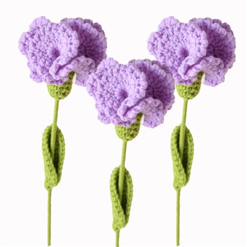 AQCQDQ Häkelblumen 3 Stücke, Handgemachter gehäkelter Blumenstrauß, Stricken Häkeln Blumen, Handgefertigter Blumenstrauß, Fertige Handgefertigte Blumen für Geschenk (Lila) von AQCQDQ